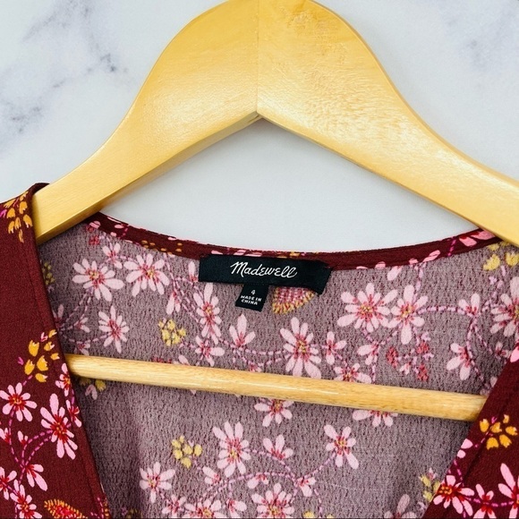 Q031 Madewell Ruffle-Wrap Dress in Windowbox Floral - Picture 8 of 10